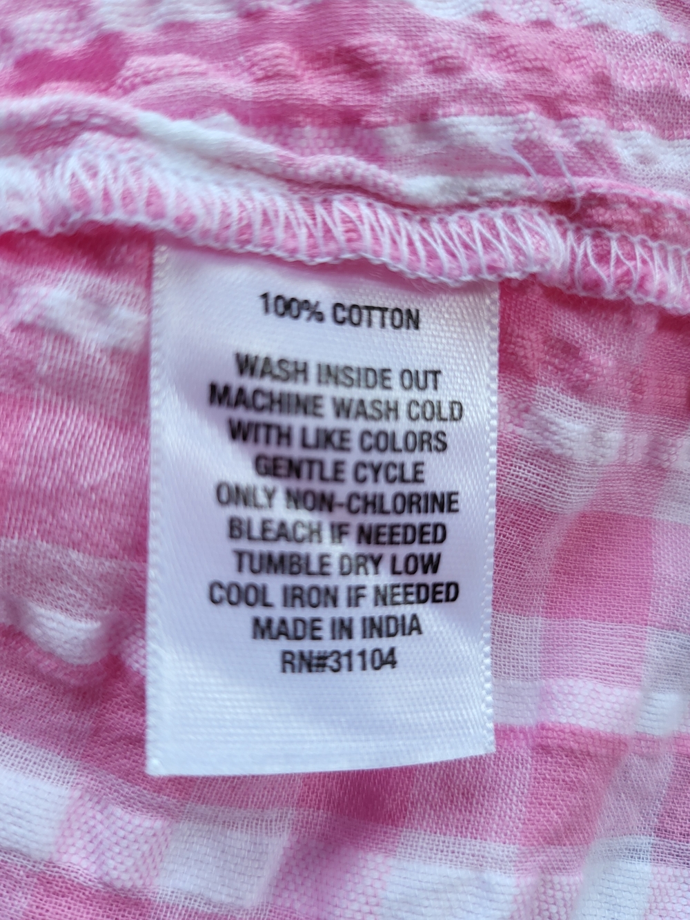 Crown & Ivy 2X Pink White Gingham Textured Cotton Blouse Puff Sleeve Top - Picture 6 of 6